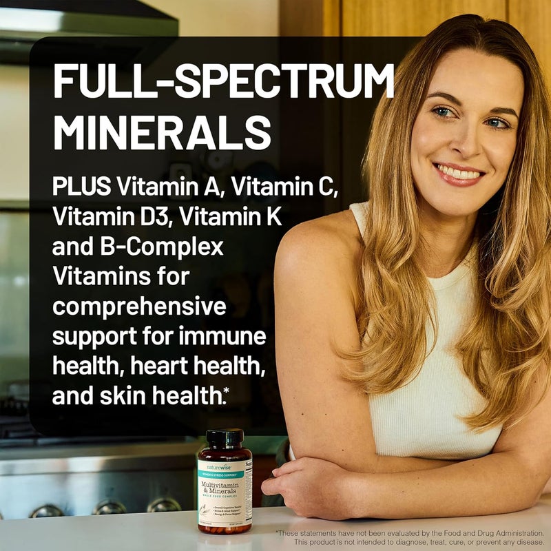 NatureWise Multivitamin for Women  Stress Support with Organic Whole Foods  Natural Minerals  BComplex  Vitamin C  D3 K2 for Immunity Hair Skin  Nails  NonGMO  60 Capsules30Day Supply - Image 3