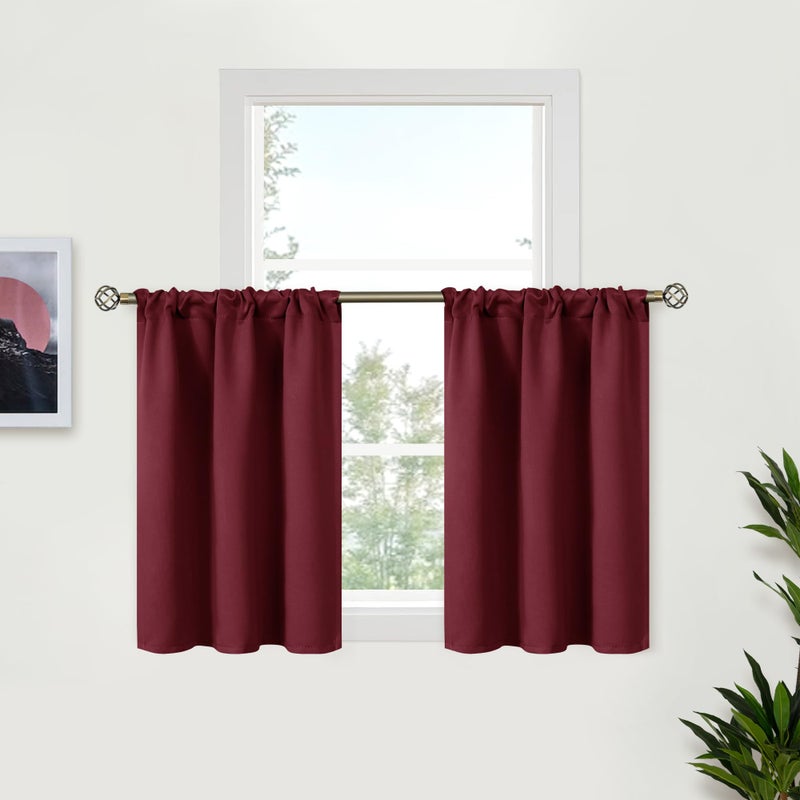 BGment Short Burgundy Curtains 36 Inches Length for Kitchen - Rod Pocket Thermal Insulated Blackout Window Drapes for Basement Bathroom Christmas Decorative  34 x 36 Inch  2 Panels - Image 1