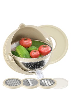 SYOSI 4-1 Colander with Mixing Bowl Set, Kitchen Essentials Strainer Basket Bowl for Kitchen, Food, Pasta And Rice Strainer, Fruit Cleaner, Veggie Wash, Salad Spinner, Apartment & Home Essentials - Beige  - Image 1