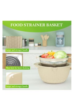 SYOSI 4-1 Colander with Mixing Bowl Set, Kitchen Essentials Strainer Basket Bowl for Kitchen, Food, Pasta And Rice Strainer, Fruit Cleaner, Veggie Wash, Salad Spinner, Apartment & Home Essentials - Beige  - Image 3