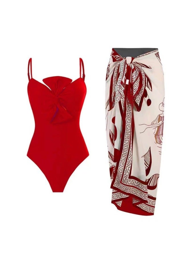 Loquat Langqi 2024 European And American Women's Swimsuit Solid Color One-piece Bow Conservative Swimsuit For Women-Color:Yellow Suit- - Image 4