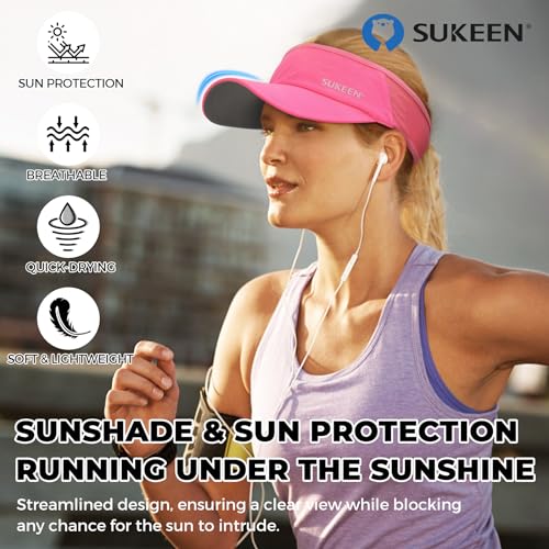 Sukeen قبعة شمسية رياضية من سوكين للرجال والنساء خفيفة الوزن وقابلة للتعبئة مع خاصية التبريد وقابلة للتمدد للجري والتنس والجولف باللون الوردي الفاتح - Image 2