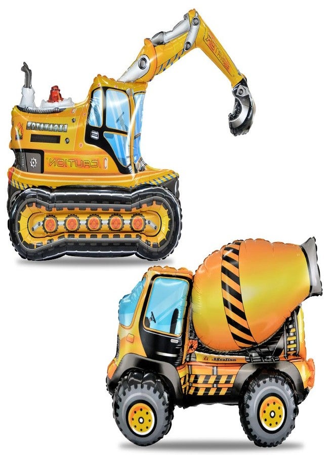 EASUTE 2PCS Self Standing Construction Balloons 4D Excavator Mixer Truck Birthday Decorations, Heavy Duty Construction Themed Birthday Party Supplies for Kids Boys Birthday, Baby Shower (Construction) - Image 1
