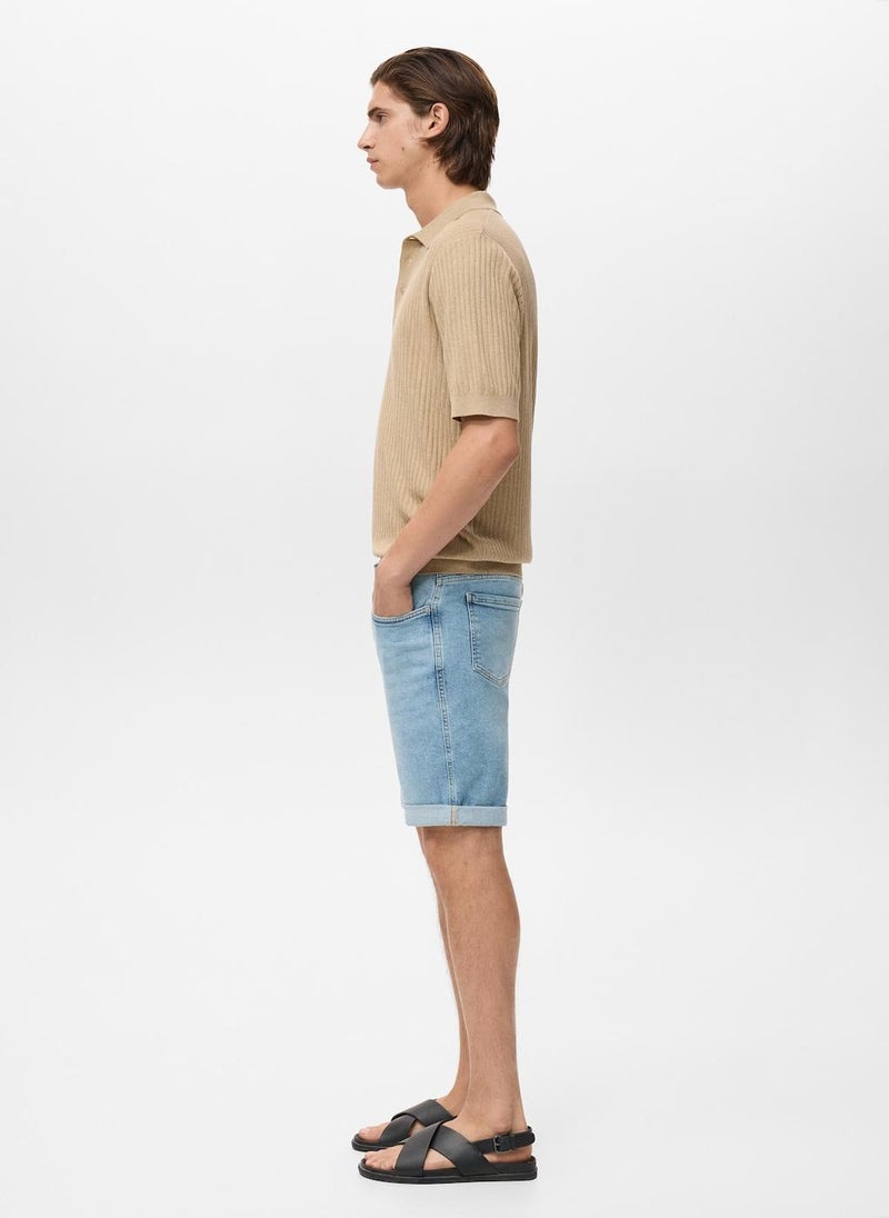 Mango Man Casual Slim Fit Denim Bermuda Shorts  - Image 3