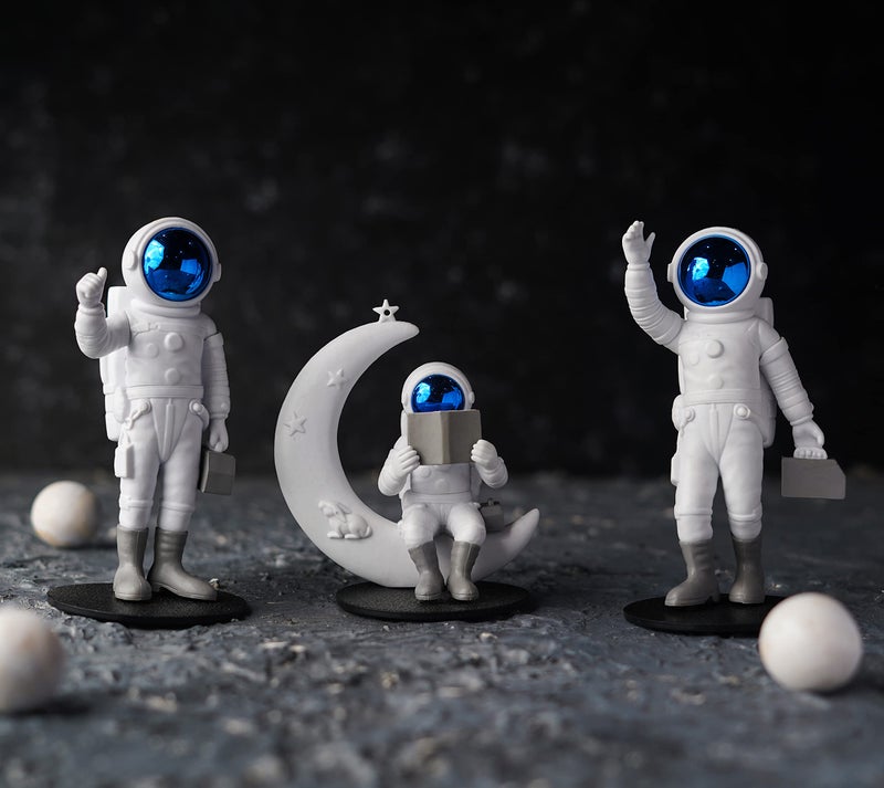 Street27® 3pcs Astronaut Figurine Mirror Spaceman Ornament, Home, Office, Desktop Decoration Bookshelves Outer Space Room Décor Astronaut Statues Sculpture (Blue), - Image 5