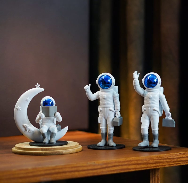 Street27® 3pcs Astronaut Figurine Mirror Spaceman Ornament, Home, Office, Desktop Decoration Bookshelves Outer Space Room Décor Astronaut Statues Sculpture (Blue), - Image 2