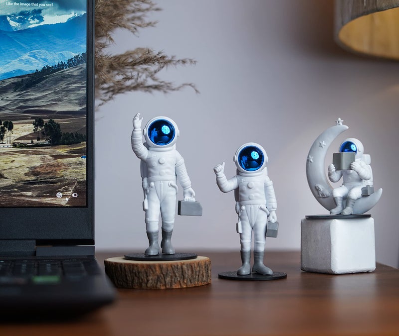 Street27® 3pcs Astronaut Figurine Mirror Spaceman Ornament, Home, Office, Desktop Decoration Bookshelves Outer Space Room Décor Astronaut Statues Sculpture (Blue), - Image 3