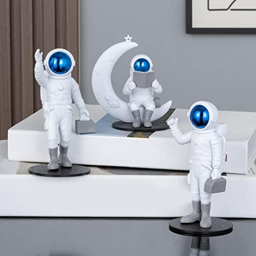 Street27® 3pcs Astronaut Figurine Mirror Spaceman Ornament, Home, Office, Desktop Decoration Bookshelves Outer Space Room Décor Astronaut Statues Sculpture (Blue), - Image 1