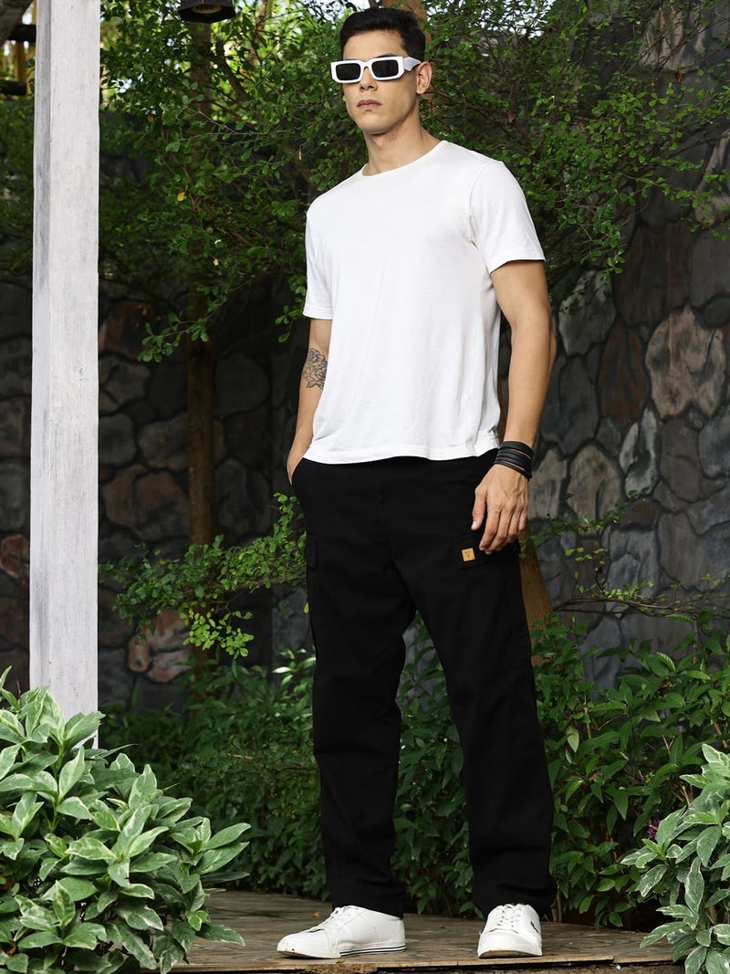 Thomas Scott Men's | Straight Fit | Mid-Rise | 100% Cotton | Solid | Button Closure | 7 Pockets | Woven | Cargo | Trouser (TSB030_Black_38) - Image 5