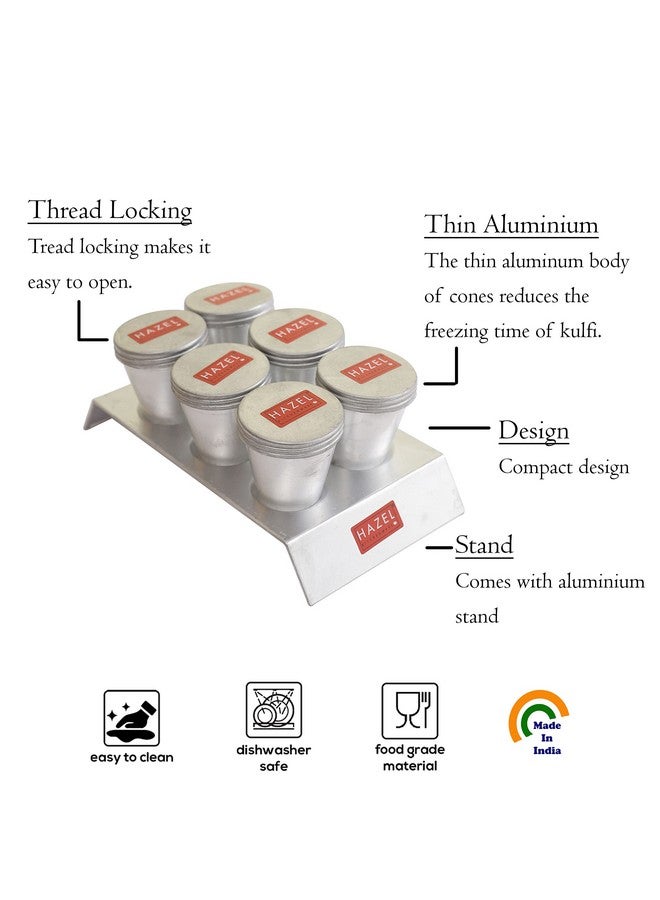 HAZEL Kulfi Moulds Set Aluminium - Traditional Ice Cream Medium Mould Set of 6 with Stand - Reusable Popsicle Maker - Image 3