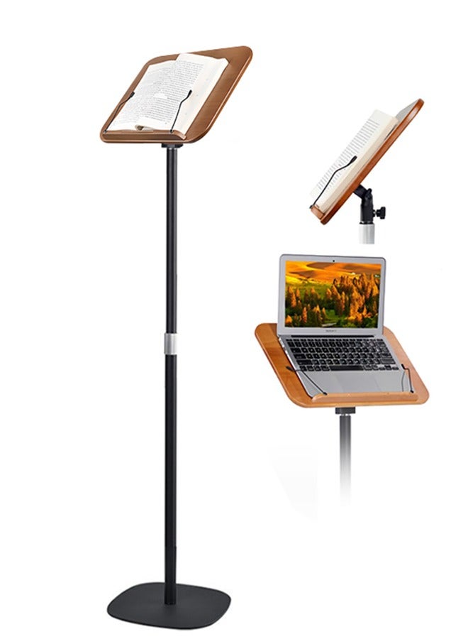 Ergonomic Floor-Standing Bookshelf Vertical Quran Stand With Adjustable Height Reading Stand With Metal Base Solid Wood Panel With Fixing Clips Can Hold The Quran, Tablet, Book, Recipe, Sheet Music - Image 1