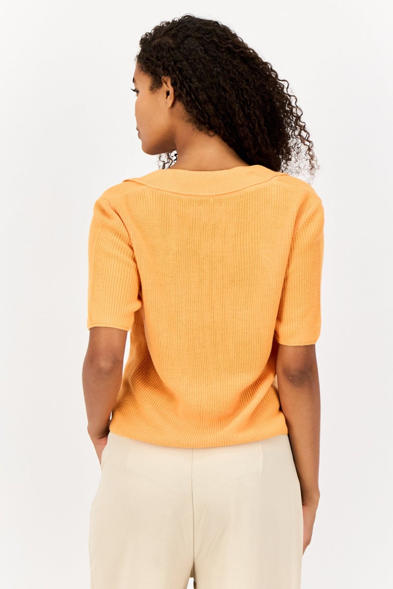 ASOS تصميم أسوس بلوزة قصيرة الأكمام على شكل حرف V للنساء، برتقالي - Image 3