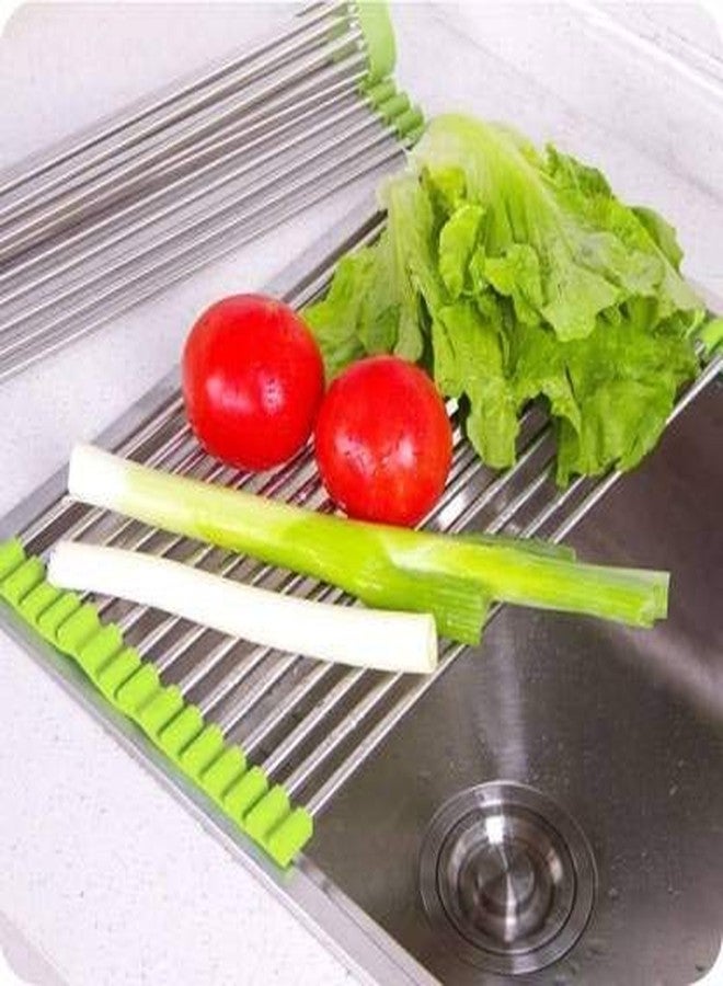 BSBDA Stainless Steel Kitchen Sink Crockery Vegetable Wash Utensils Dish Drying Folding Drain Rack,15.5-inch (Multicolour) - Image 3