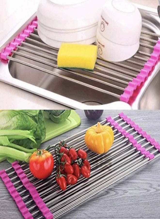 BSBDA Stainless Steel Kitchen Sink Crockery Vegetable Wash Utensils Dish Drying Folding Drain Rack,15.5-inch (Multicolour) - Image 1