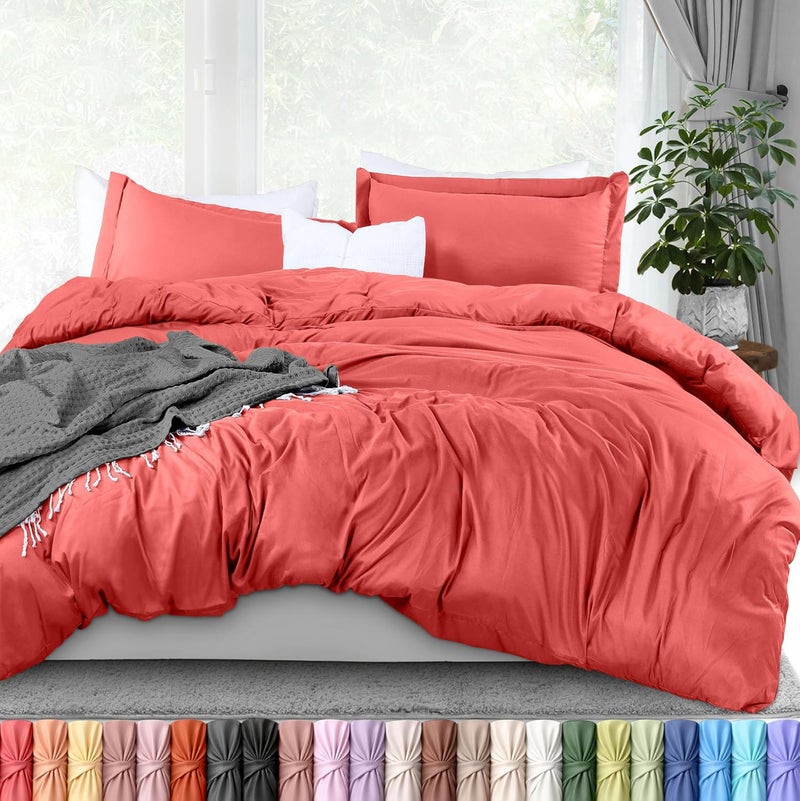 Utopia Bedding Queen Duvet Cover Set - 3 Piece With 2 Pillow Shams - Soft Brushed Microfiber With Zipper Closure - 90 X 90 Inches (Coral) - Image 1