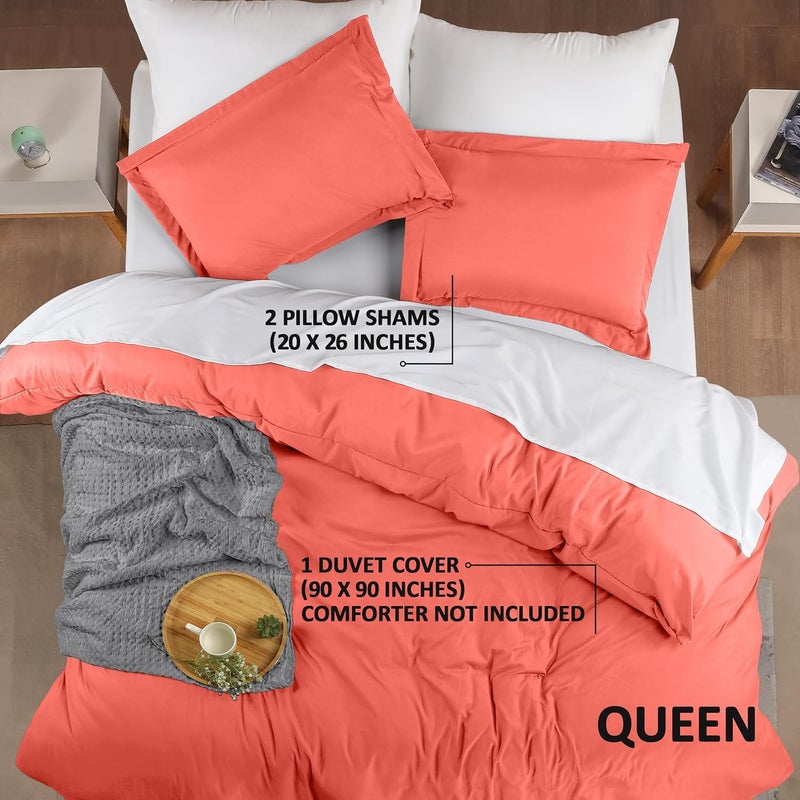Utopia Bedding Queen Duvet Cover Set - 3 Piece With 2 Pillow Shams - Soft Brushed Microfiber With Zipper Closure - 90 X 90 Inches (Coral) - Image 2