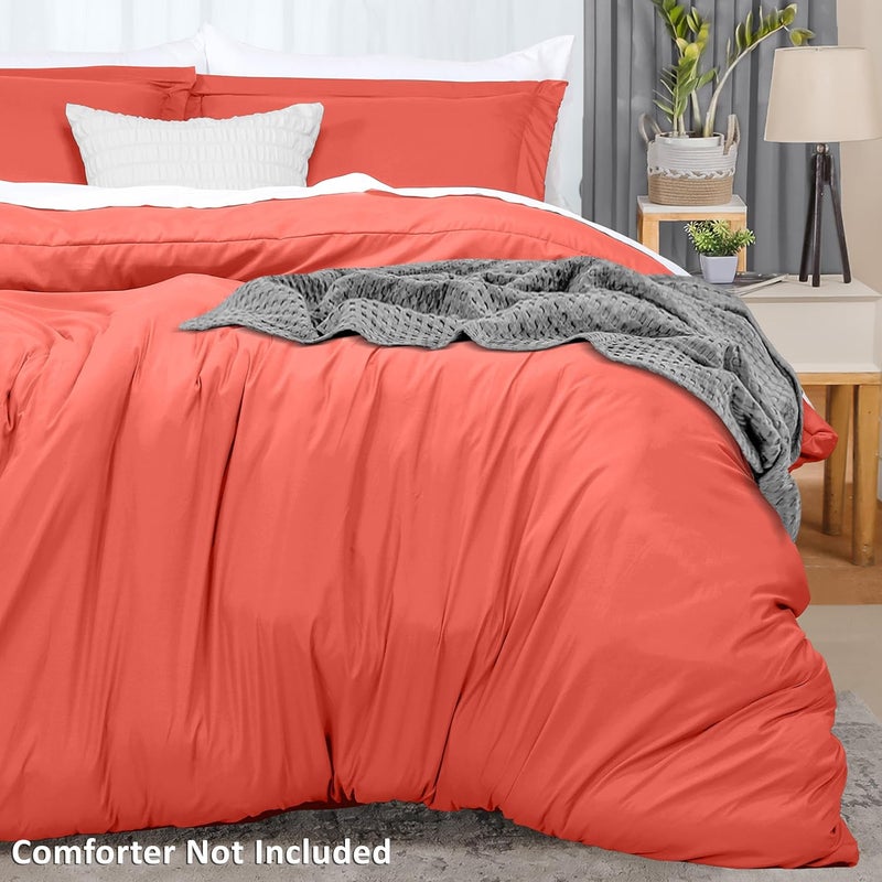 Utopia Bedding Queen Duvet Cover Set - 3 Piece With 2 Pillow Shams - Soft Brushed Microfiber With Zipper Closure - 90 X 90 Inches (Coral) - Image 4