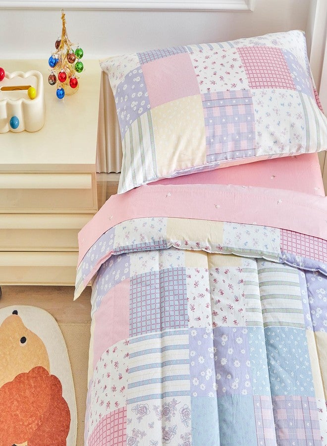 Joyreap 4 Piece Cotton Toddler Bedding Set- Colorful Flowers Patchwork Design, Toddler Comforter Set for Girls, Includes Quilted Comforter, Fitted Sheet, Top Sheet, and Pillow Case - Image 5