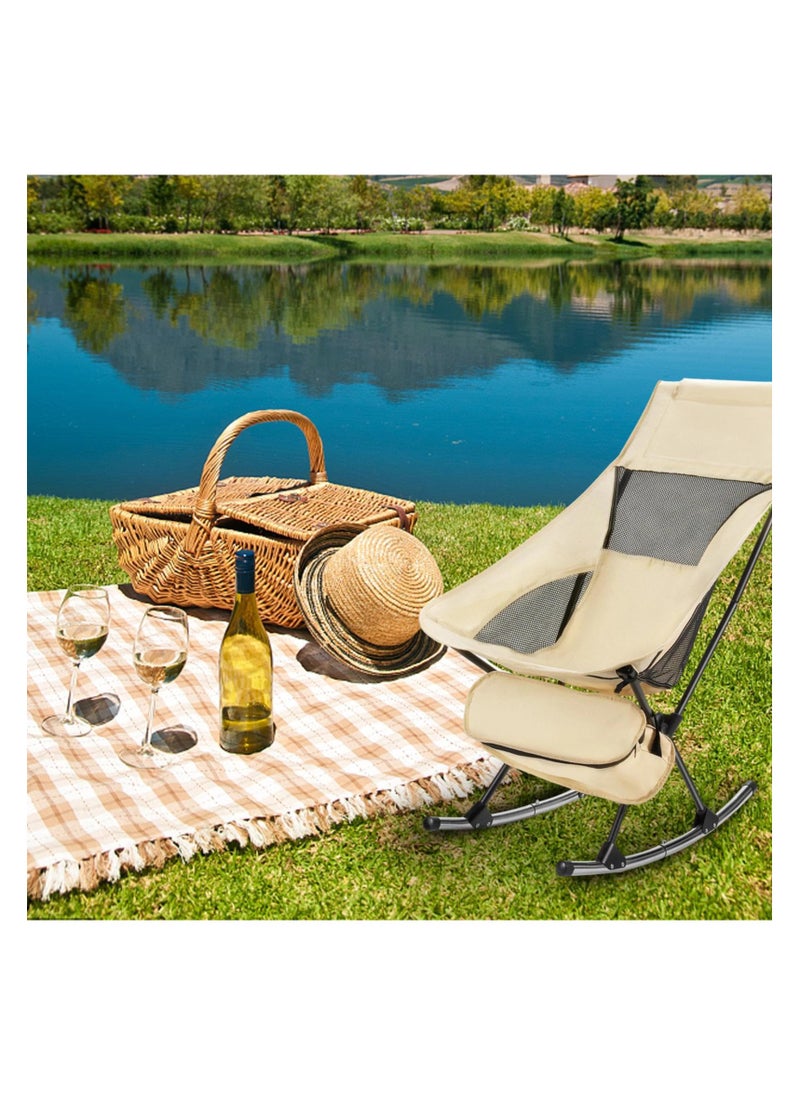 XiuWoo Folding Patio Rocking Chairs, Foldable Rocking Chairs with High Back Hard Armrests, Portable Rocking Chair with Detachable Side Pockets for Garden, Backyard, Balcony, Camp  - Image 5
