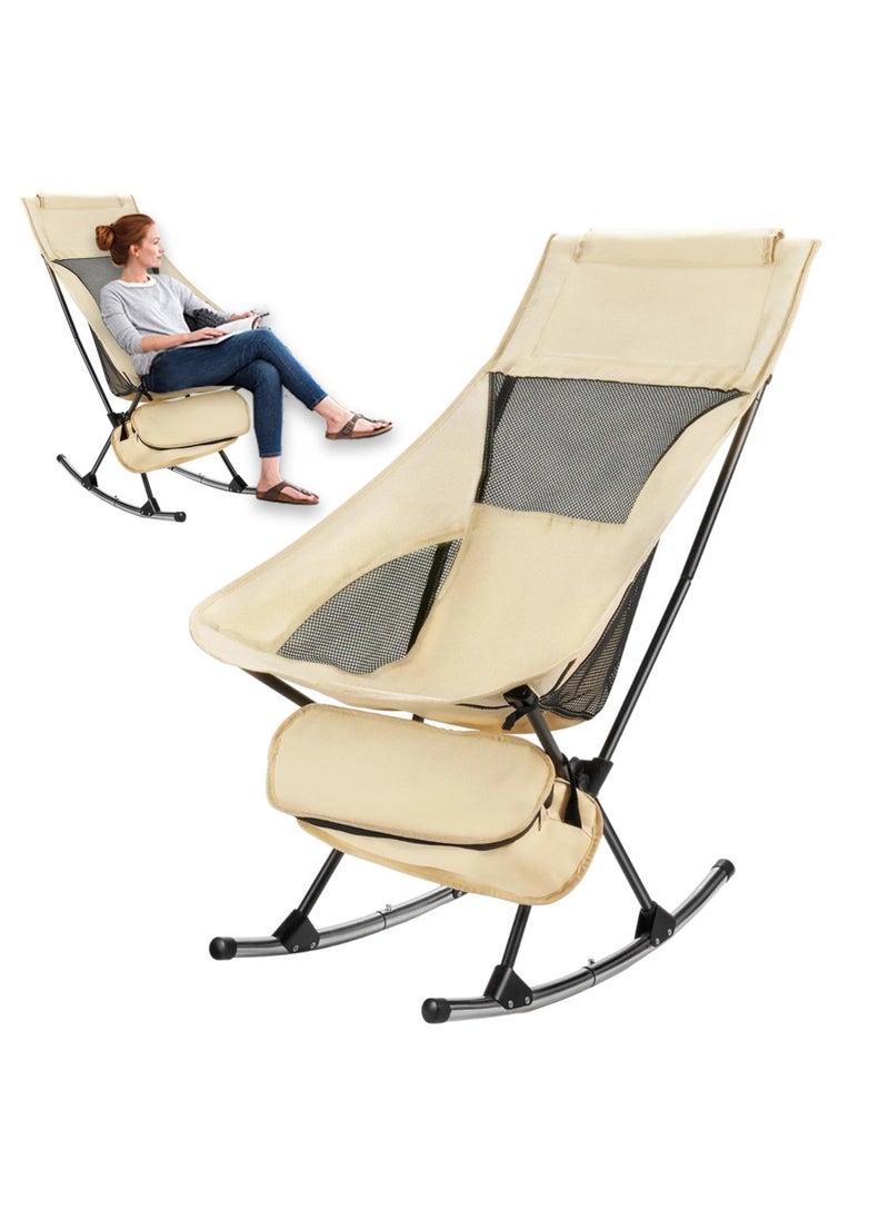 XiuWoo Folding Patio Rocking Chairs, Foldable Rocking Chairs with High Back Hard Armrests, Portable Rocking Chair with Detachable Side Pockets for Garden, Backyard, Balcony, Camp  - Image 1