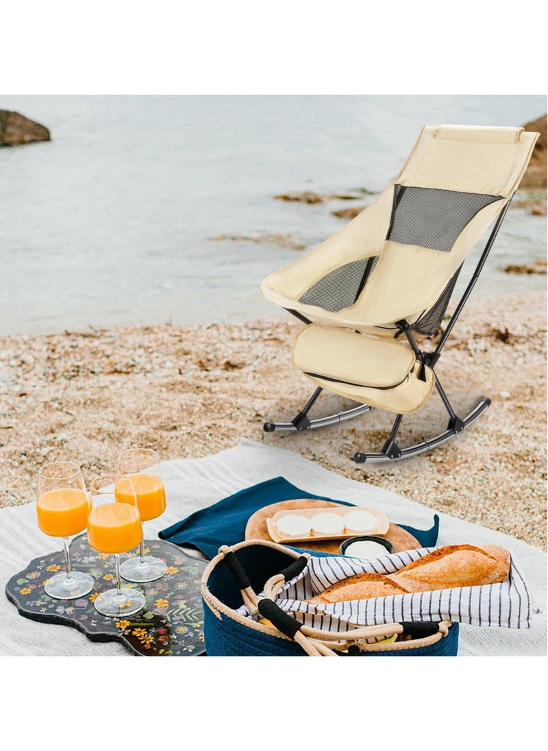 XiuWoo Folding Patio Rocking Chairs, Foldable Rocking Chairs with High Back Hard Armrests, Portable Rocking Chair with Detachable Side Pockets for Garden, Backyard, Balcony, Camp  - Image 3