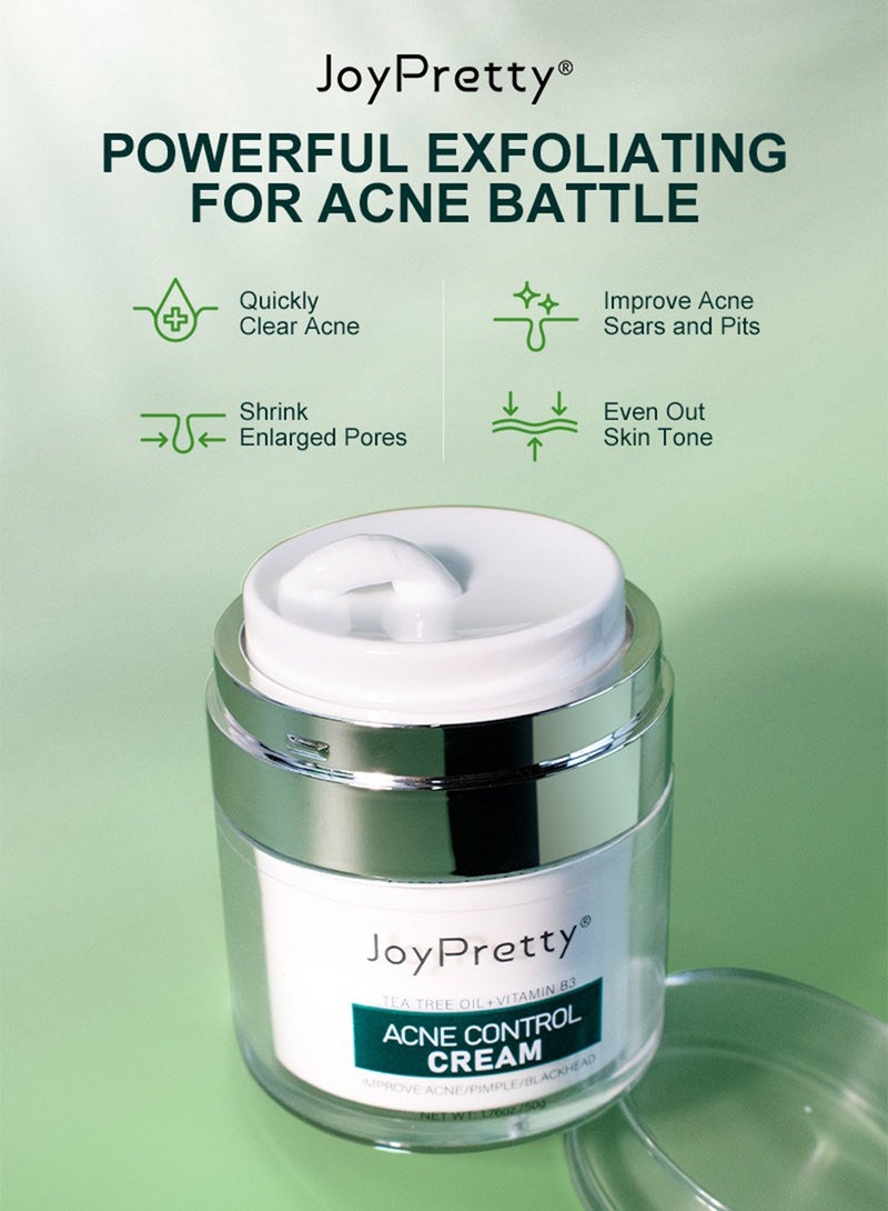JoyPretty Acne Control Cream with Tea Tree Oil & Vitamin B3, Acne Treatment Face Cream, Inflammation Soothing Acne Moisturizer, Shrink Enlarged Pores 50g  - Image 2