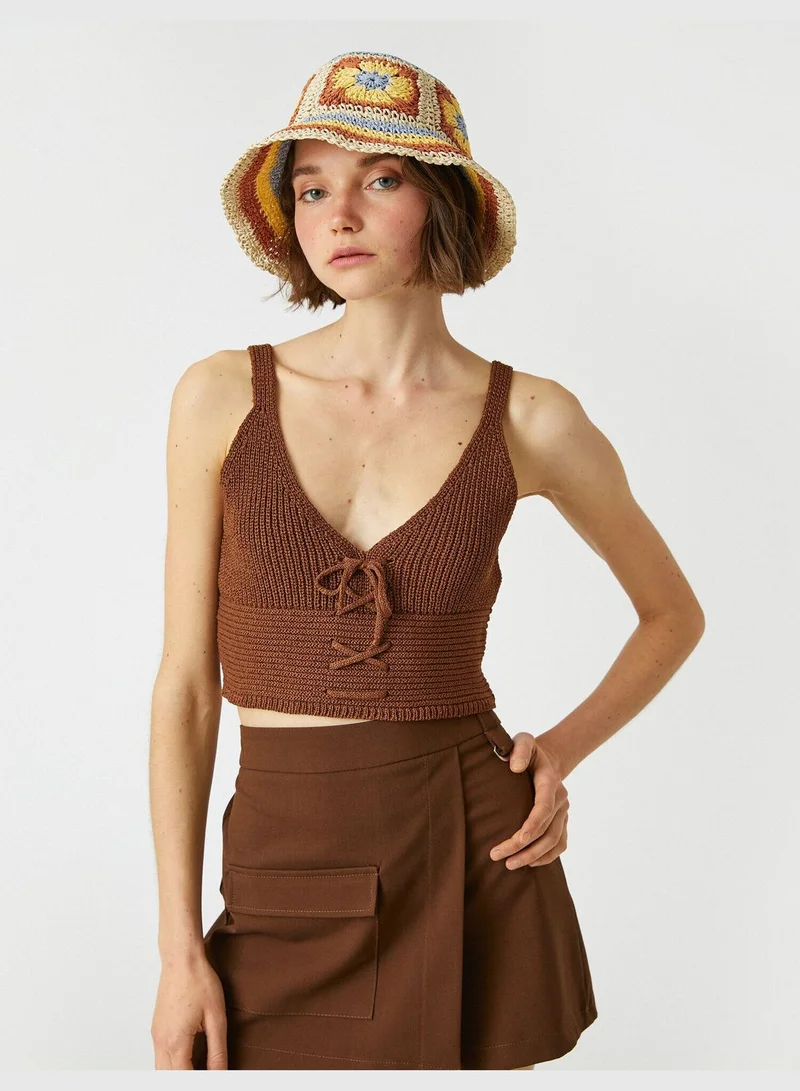 كوتون Crop Knit Tank Top Tie Detail