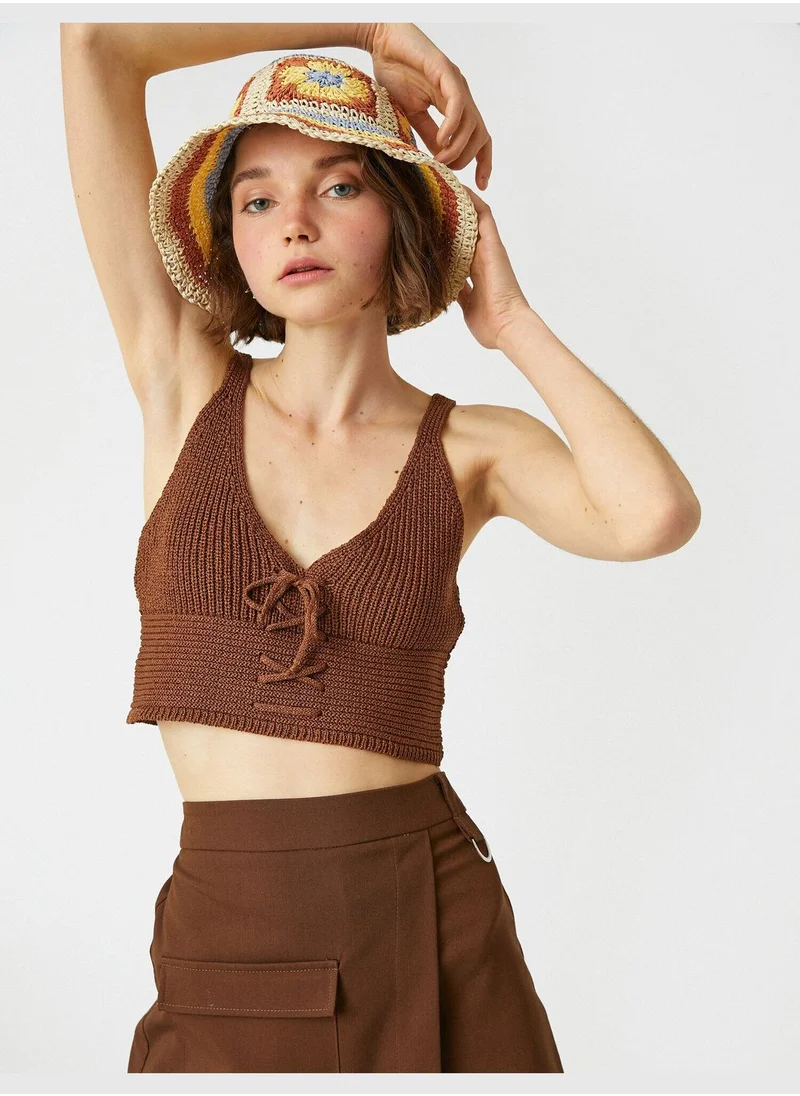 كوتون Crop Knit Tank Top Tie Detail