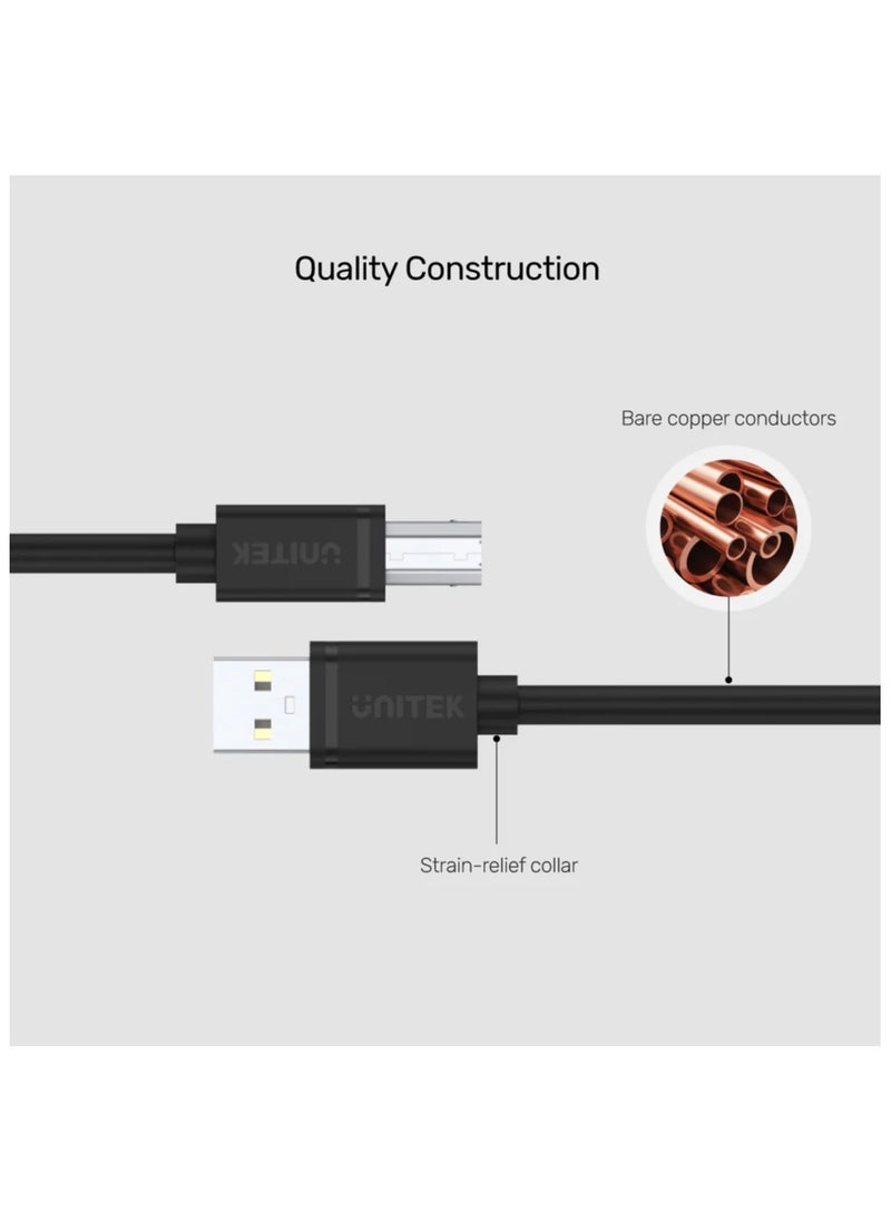UNITEK Unitek USB-A 2.0 to USB-B Cable Applicable to USB-B devices (e.g. Printer, Hard Drive Enclosure)  - Image 2