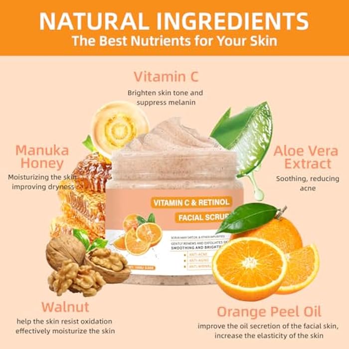 IREV Vitamin C Face Scrub, Exfoliating Facial Wash with Retinol, Facial Scrub,Facial Exfoliating Scrub, Facial Scrubs for Women,Deep Cleansing Face Wash Cleanser for Women Men - Image 5