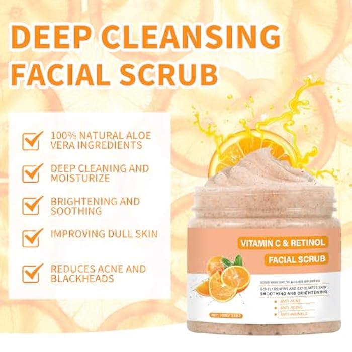 IREV Vitamin C Face Scrub, Exfoliating Facial Wash with Retinol, Facial Scrub,Facial Exfoliating Scrub, Facial Scrubs for Women,Deep Cleansing Face Wash Cleanser for Women Men - Image 4