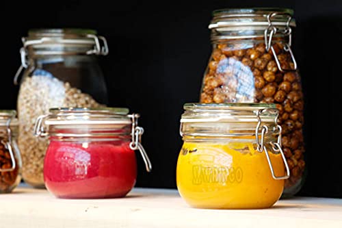 WRINGO 500ML Airtight Glass Canister with Lids Food Storage Jar square-Storage Container with Clear Preserving Seal Wire Clip Fastening for Kitchen Canning Cereal,Sugar,Beans,Spice set of (2) - Image 2