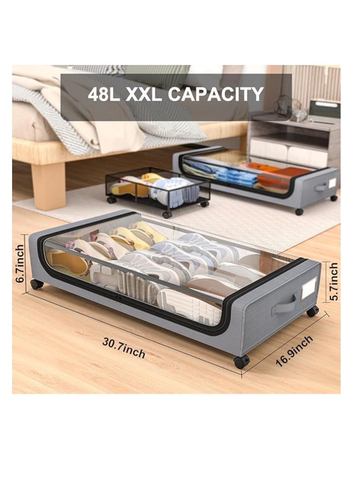 Arabest Under Bed Storage with Wheels, 2 Pack Under Bed Storage Containers, Large Under Bed Rolling Storage with Clear Window & Label, Bedroom Storage Organizer for Clothes, Shoes,Toys, Books, Blankets  - Image 2