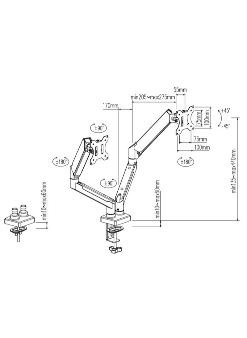 FlashHawk - Dual Monitor Mount Fits 13 to 32 Inch Computer Screen, Height Adjustable Gas Spring Monitor Stand for 2 Monitors Holds up to 9Kg Each - Image 1