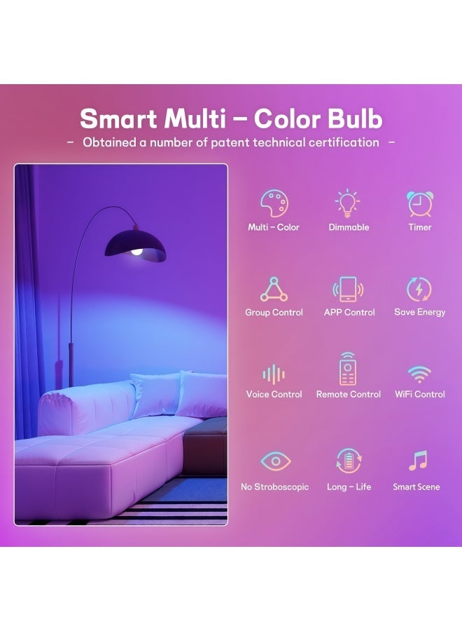 لوريت مصباح ذكي LED بقاعدة E27 قوة 10 واط مع تحكم صوتي وأليكسا وجوجل، اتصال واي فاي وبلوتوث، ألوان قابلة للتعديل 16 مليون لون، إضاءة 800 لومن، تحكم عن بعد وتطبيق ذكي، عبوة من قطعتين للاستخدام اليومي والمنزل والمكتب - Image 5
