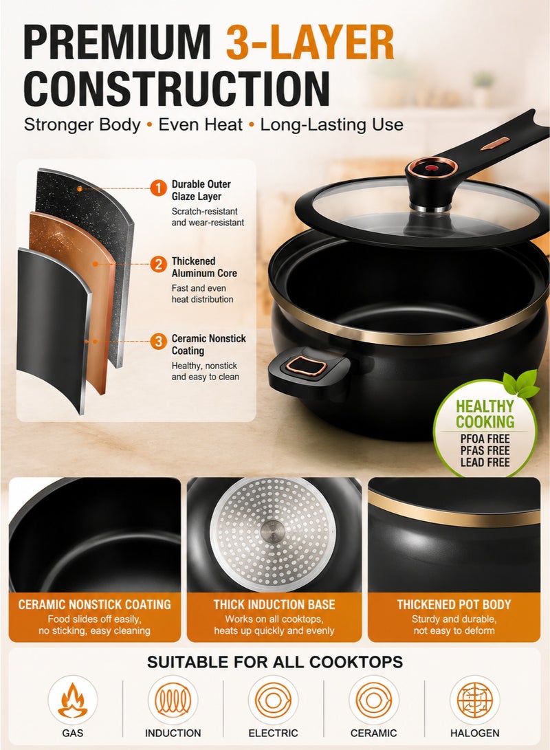 MYONE 8L Micro Pressure Cooking Pot with Glass Lid, Nonstick Ceramic Coated Stock Pot, Twist Lock Lid Soup Stew Braising Pot, Induction & Gas Compatible Large Capacity Family Cooker - Image 4