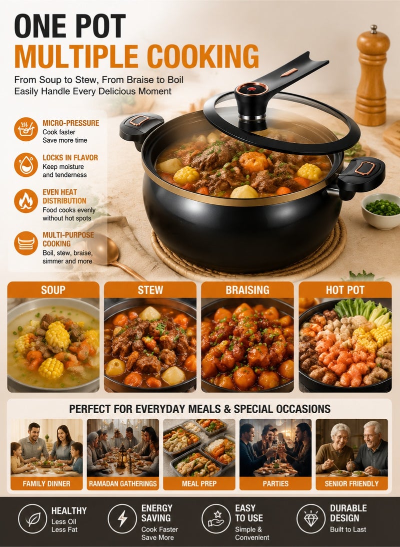MYONE 8L Micro Pressure Cooking Pot with Glass Lid, Nonstick Ceramic Coated Stock Pot, Twist Lock Lid Soup Stew Braising Pot, Induction & Gas Compatible Large Capacity Family Cooker - Image 5
