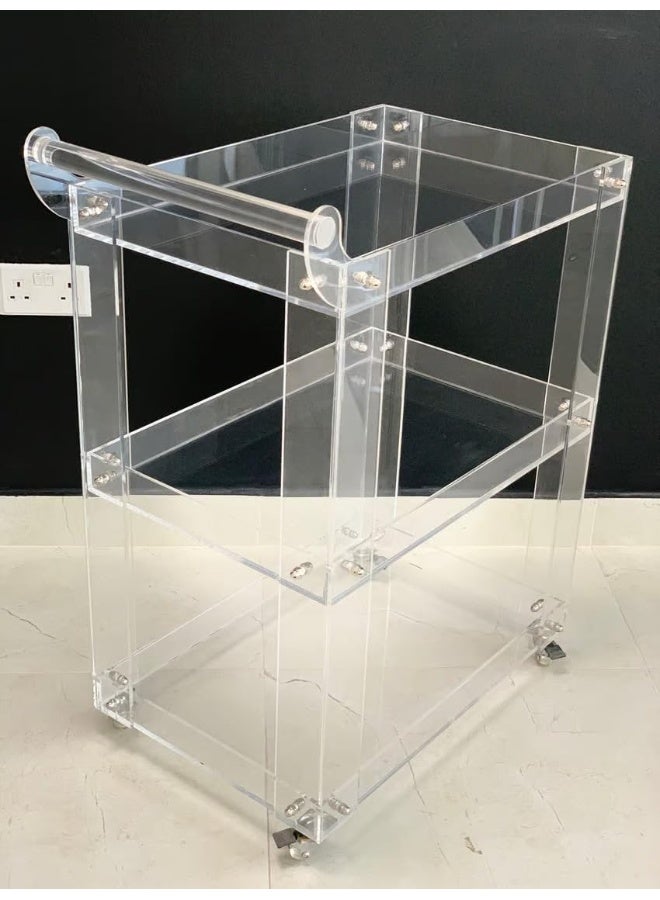 Horoof Market Modern Transparent Plexiglass Trolley – Heavy-Duty with High Weight Capacity, Smooth Mobility, Customizable Sizes, 70x50x100 cm, TR023  - Image 1