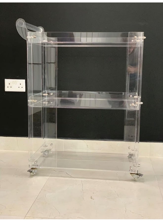 Horoof Market Modern Transparent Plexiglass Trolley – Heavy-Duty with High Weight Capacity, Smooth Mobility, Customizable Sizes, 70x50x100 cm, TR023  - Image 4