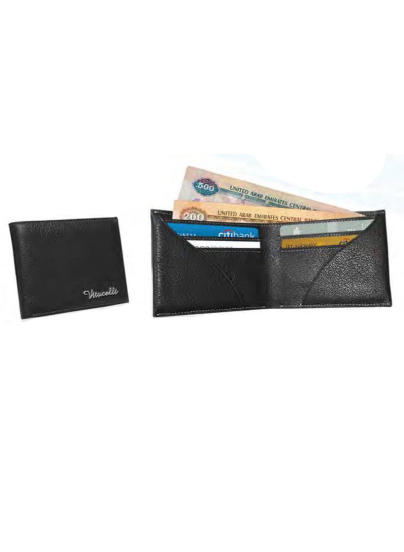 Vitacelli محفظة جلدية أصلية مصنوعة يدويًا للرجال، محفظة جلدية ثنائية الطي، باللون الأسود - Image 2