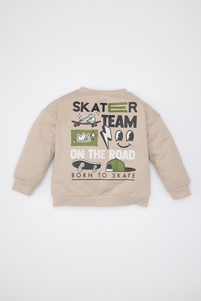 DeFacto Baby Boy Crew Neck Back Printed Soft Furry Inside Sweatshirt - Image 5