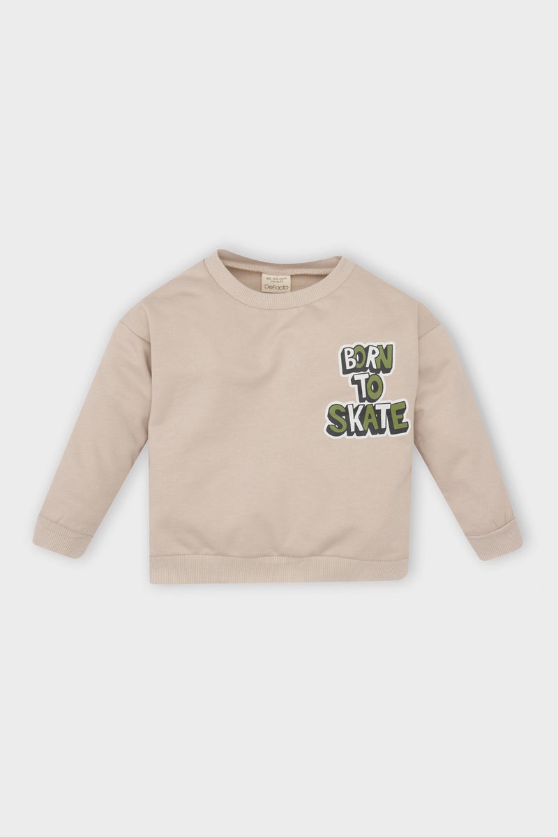DeFacto Baby Boy Crew Neck Back Printed Soft Furry Inside Sweatshirt - Image 1