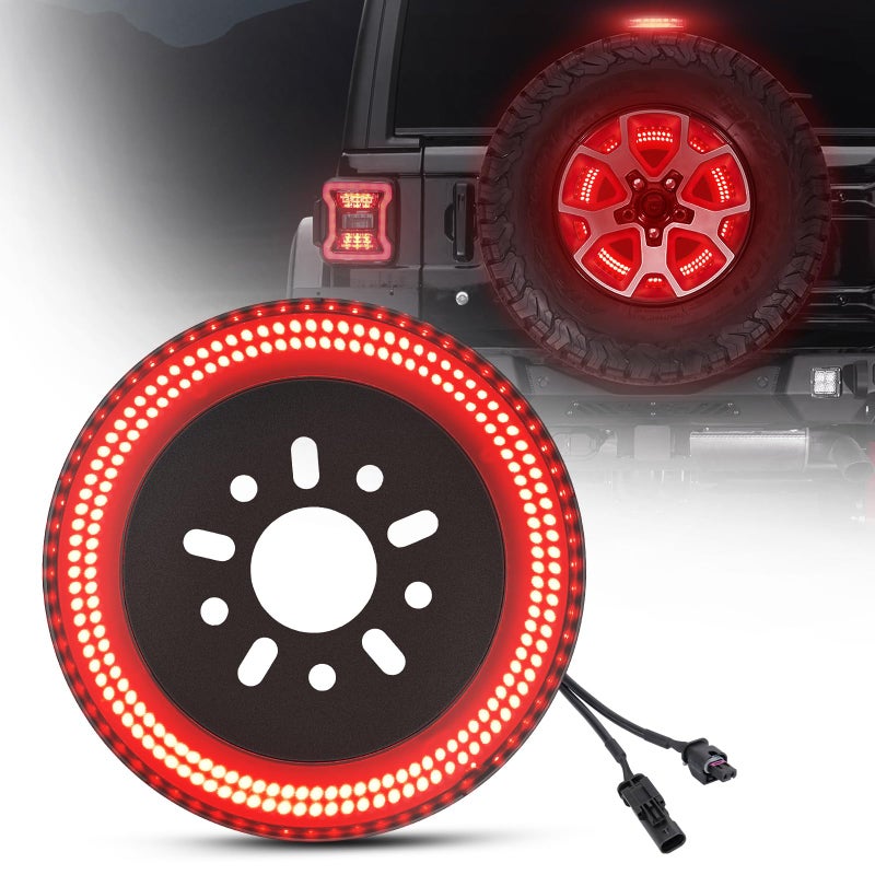 BORDAN Spare Tire Brake Light for Jeep Wrangler JL PlugandPlay 3rd Third Brake Light 3Side LED Rear Ring Wheel Light Compatible with Jeep Wrangler 2018 2019 2020 2021 2022 2023 2024 2025