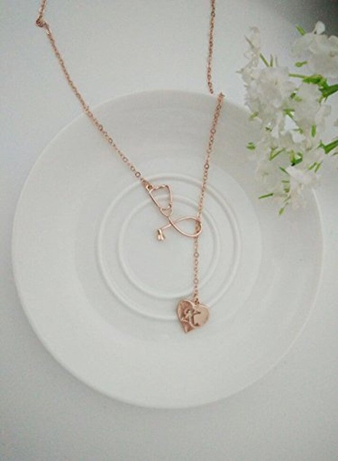 MANZHEN Rose Gold Plated Medicine Stethoscope Heart Initial Alphabet Letter Necklace for Doctor Nurse (S) - Image 3