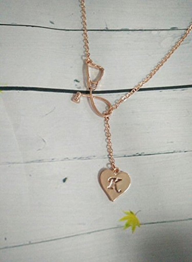 MANZHEN Rose Gold Plated Medicine Stethoscope Heart Initial Alphabet Letter Necklace for Doctor Nurse (S) - Image 2