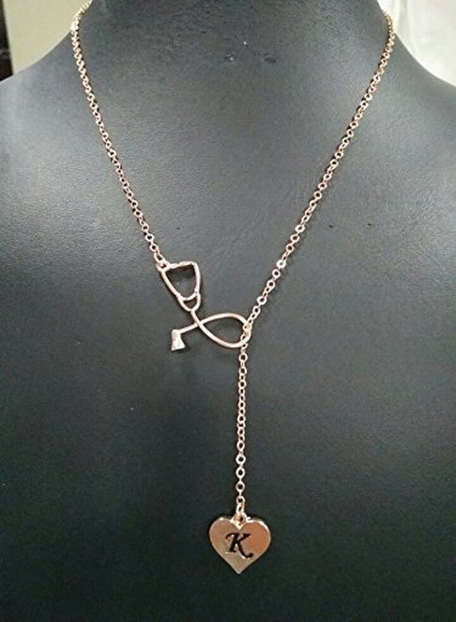 MANZHEN Rose Gold Plated Medicine Stethoscope Heart Initial Alphabet Letter Necklace for Doctor Nurse (S) - Image 4