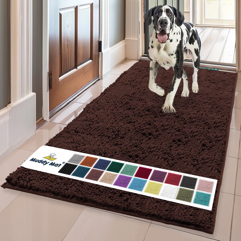 Muddy Mat ASSEENONTV Highly Absorbent Microfiber Door Mat and Pet Rug Non Slip Thick Washable Area and Bath Mat Soft Chenille for Kitchen Bathroom Bedroom Indoor and Outdoor  Brown XL 59X35
