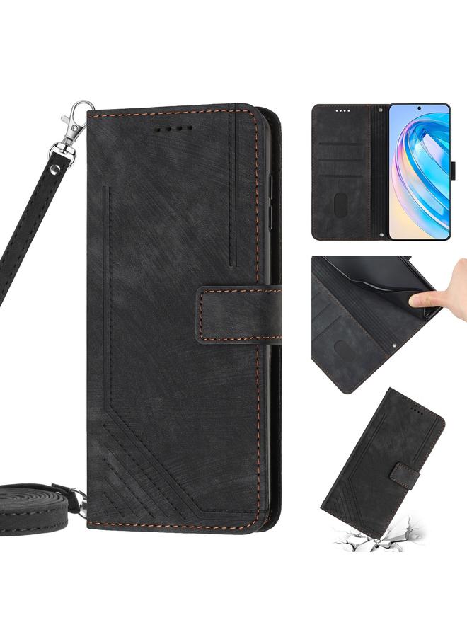 S-TOP Case For Honor 70 Pro / 70 Pro+ Skin Feel Stripe Pattern Leather Phone Case with Lanyard - Image 1