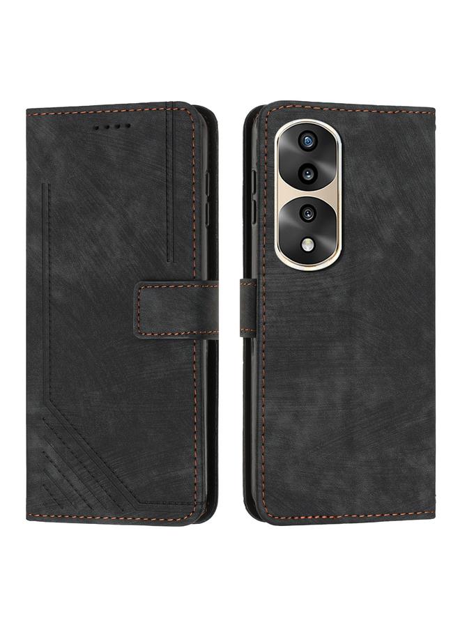 S-TOP Case For Honor 70 Pro / 70 Pro+ Skin Feel Stripe Pattern Leather Phone Case with Lanyard - Image 2