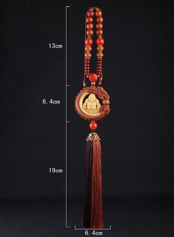 FengShuiGe Boxwood Inlay Dragon Spit Bead Buddha Statue Lucky Interiors Car Pendant Decoration (Sitting Lotus Guanyi) - Image 2